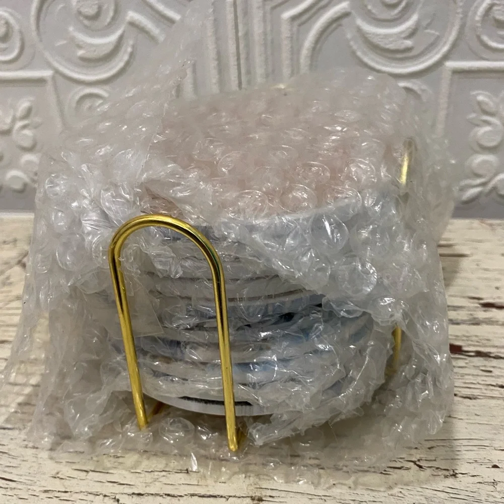 Coasters Set of 10 Marble Coasters with Gold holder Absorbent Coasters